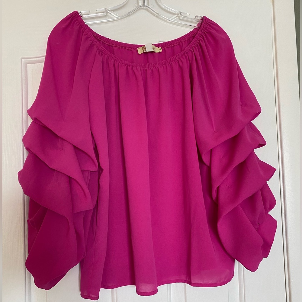 Hot pink layered puff sleeve blouse